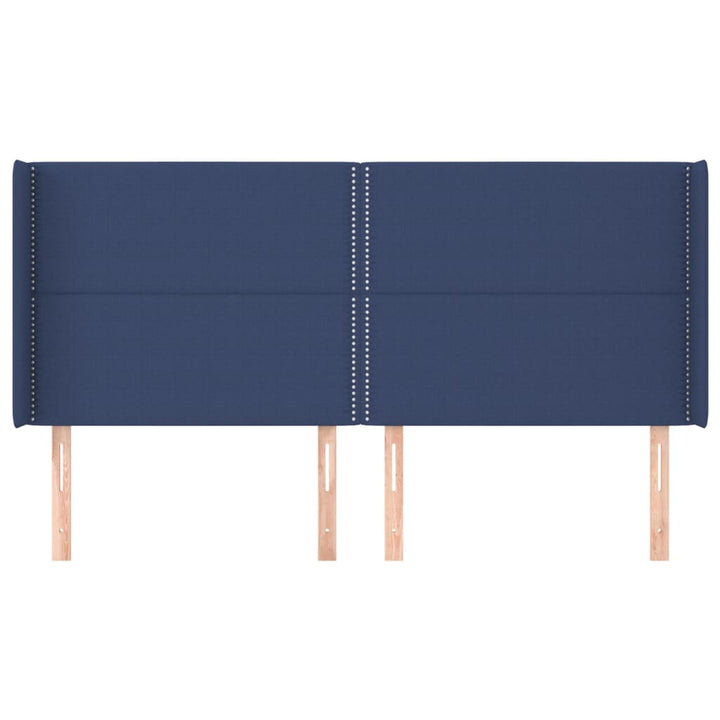 sengegavl med kanter 203x16x118/128 cm stof blå