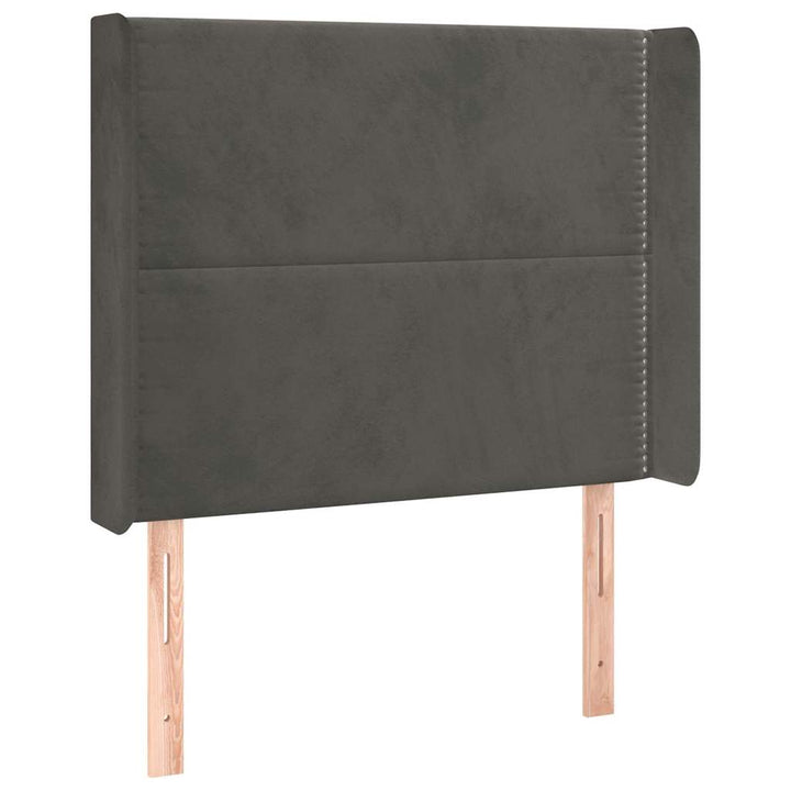 sengegavl med kanter 83x16x118/128 cm fløjl mørkegrå