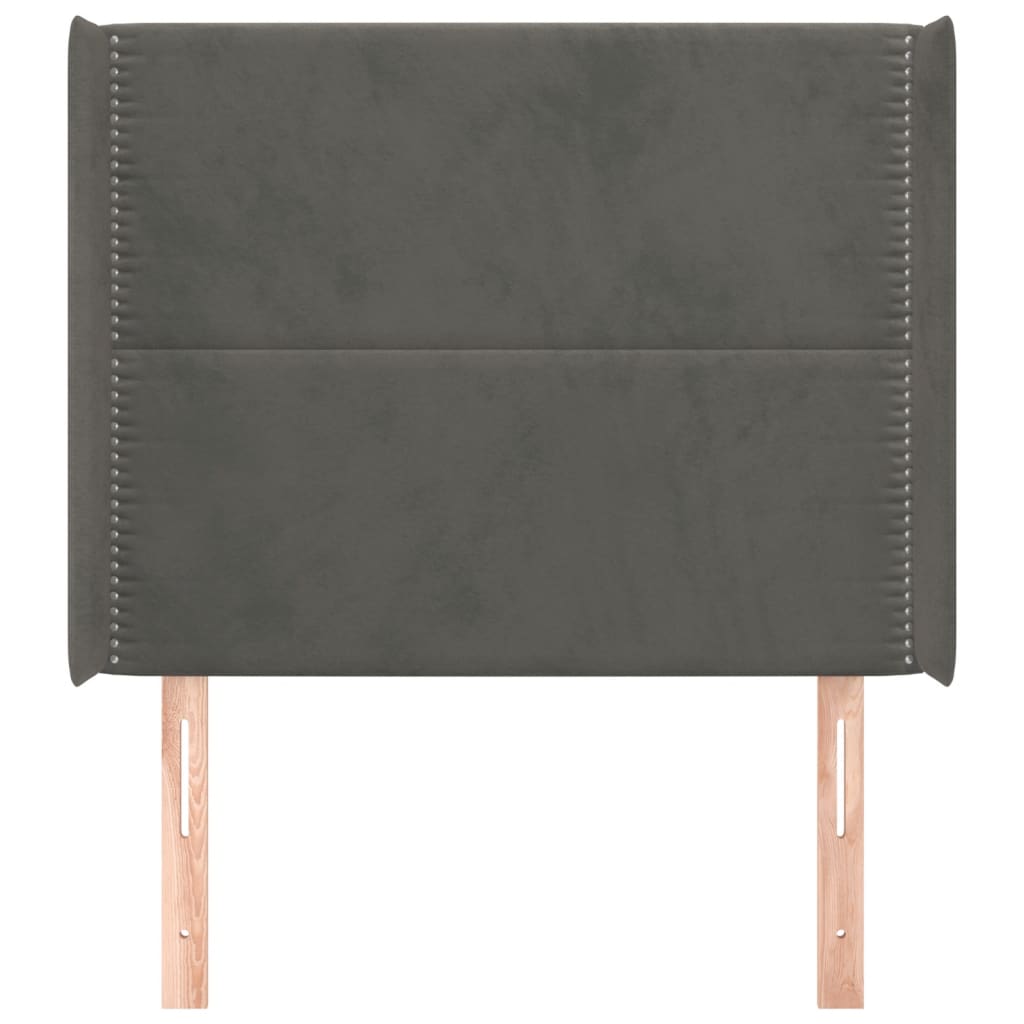 sengegavl med kanter 83x16x118/128 cm fløjl mørkegrå