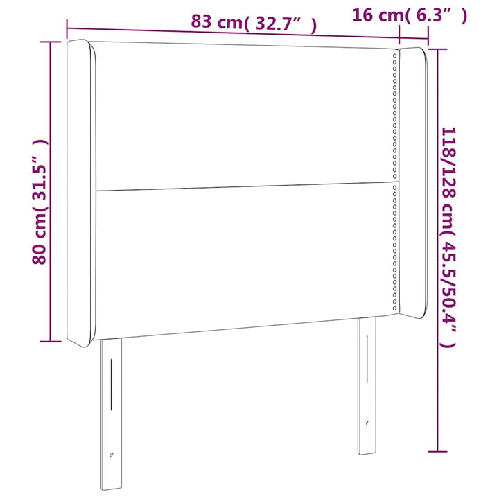 sengegavl med kanter 83x16x118/128 cm fløjl mørkegrå