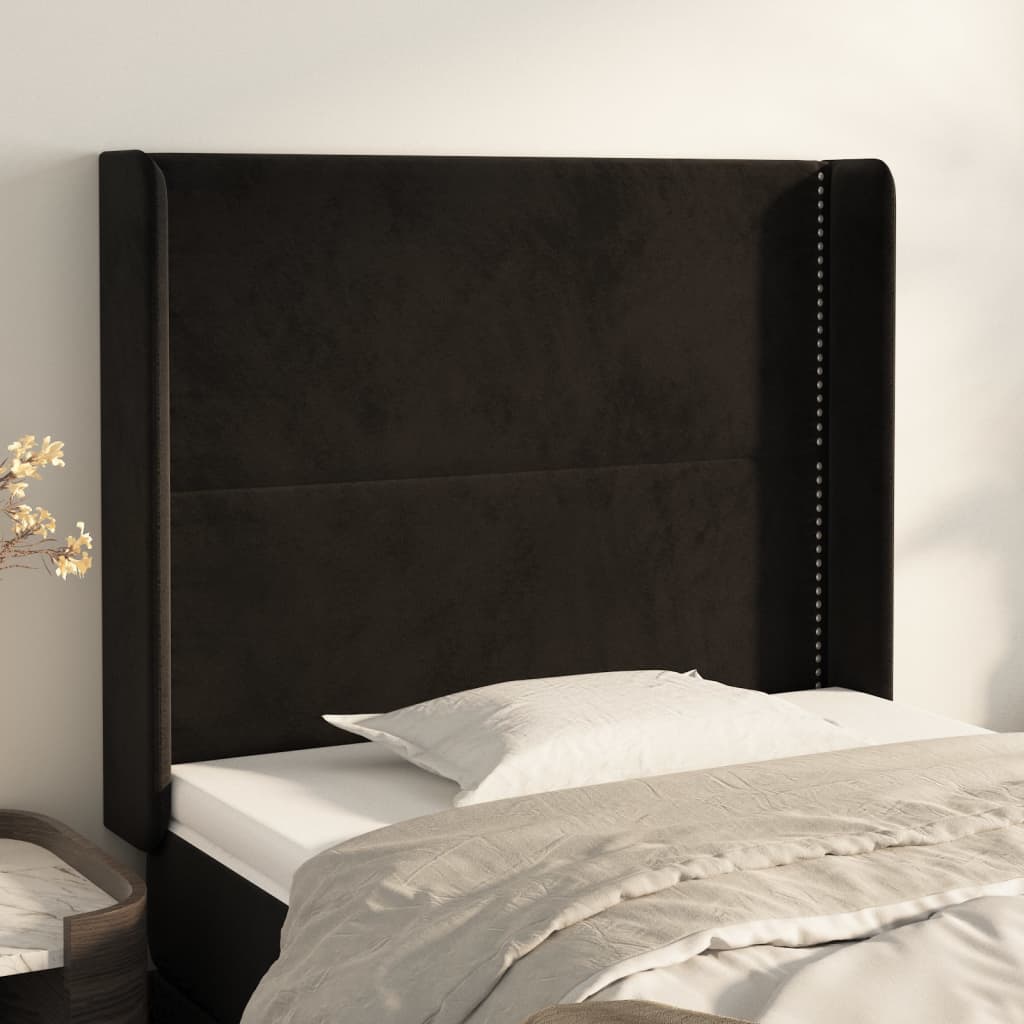 sengegavl med kanter 83x16x118/128 cm fløjl sort