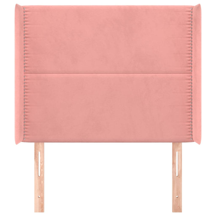 sengegavl med kanter 83x16x118/128 cm fløjl lyserød