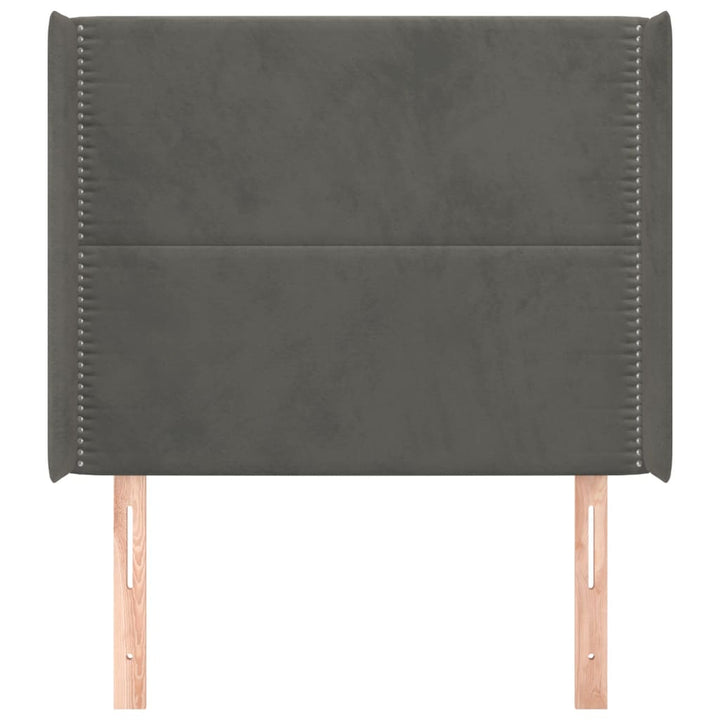 sengegavl med kanter 93x16x118/128 cm fløjl mørkegrå