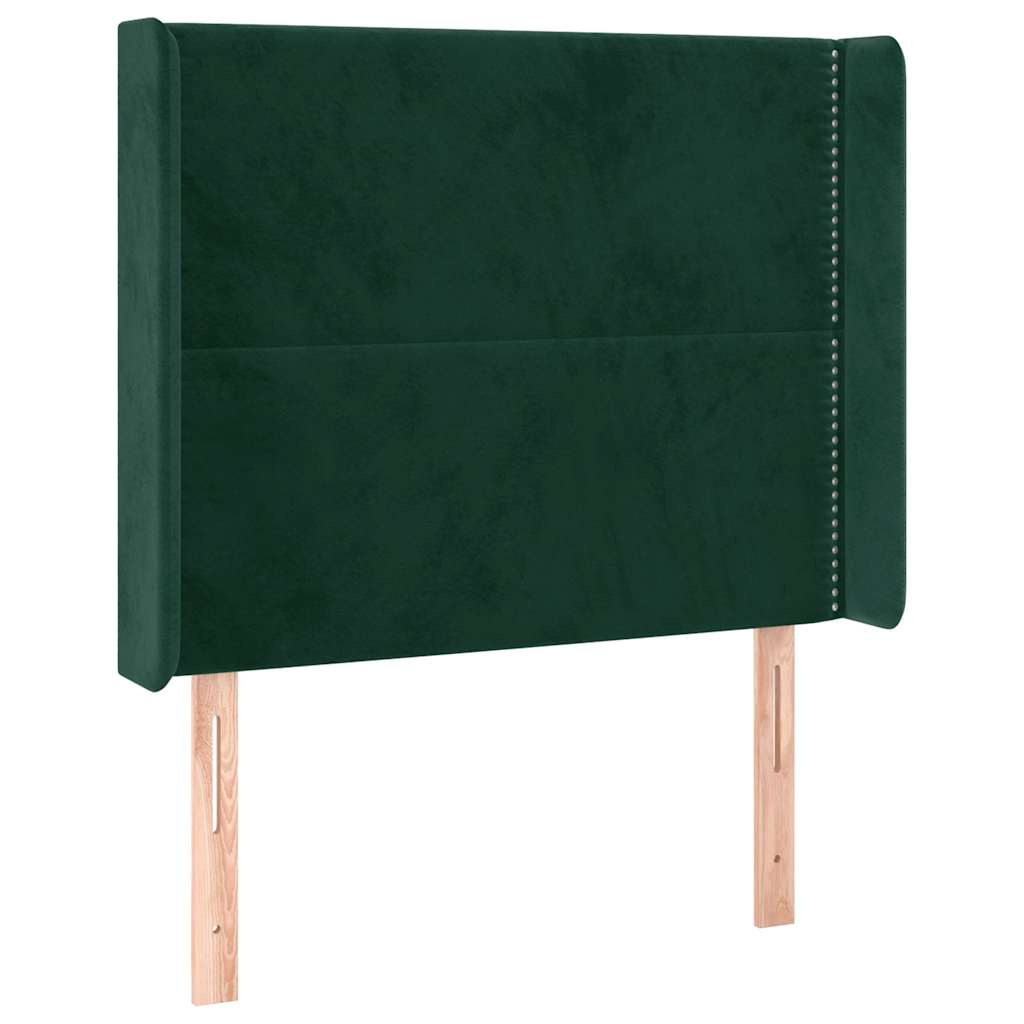sengegavl med kanter 93x16x118/128 cm fløjl mørkegrøn