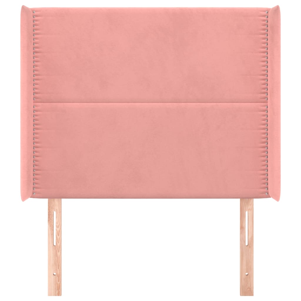 sengegavl med kanter 93x16x118/128 cm fløjl lyserød