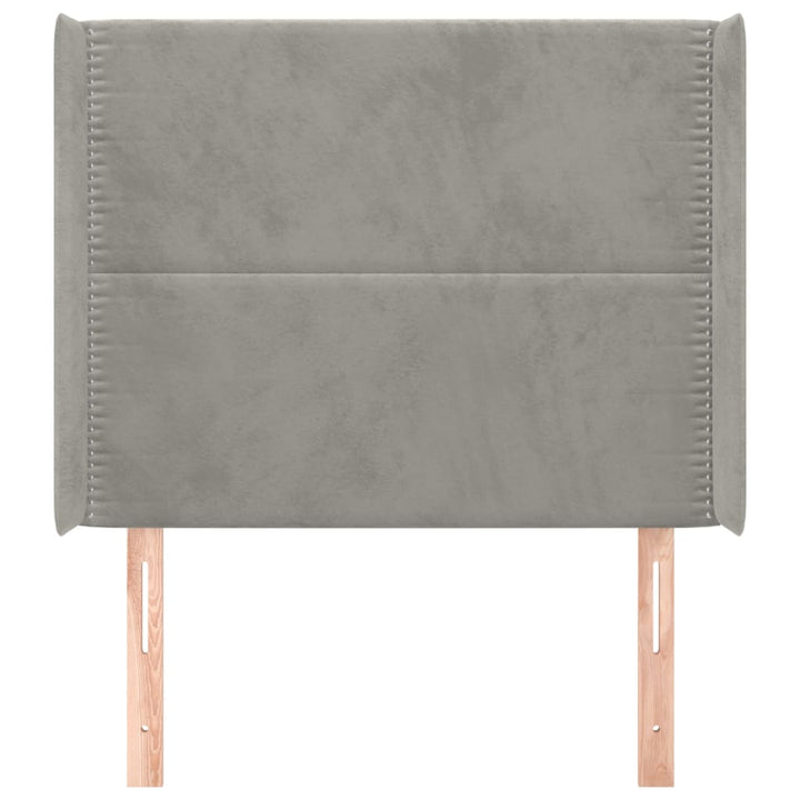 sengegavl med kanter 103x16x118/128 cm fløjl lysegrå