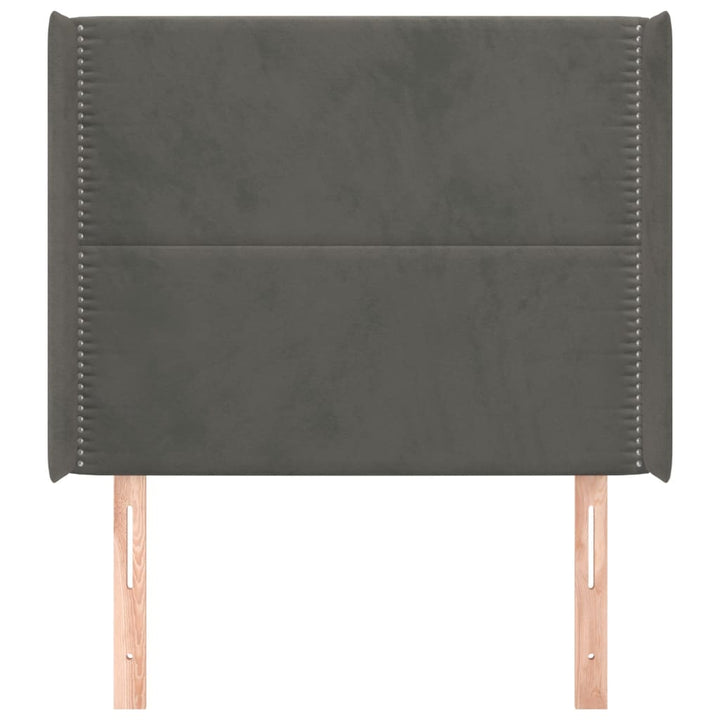sengegavl med kanter 103x16x118/128 cm fløjl mørkegrå
