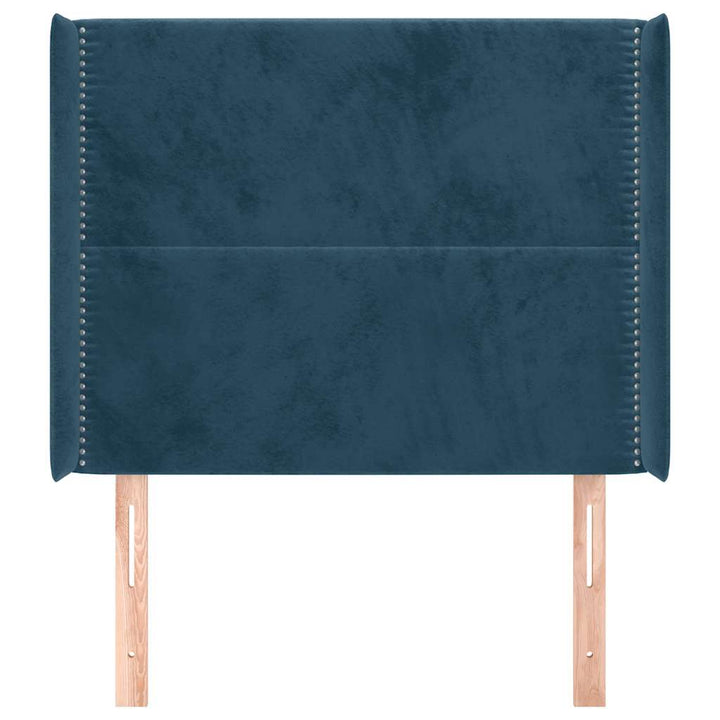 sengegavl med kanter 103x16x118/128 cm fløjl mørkeblå