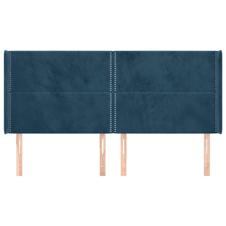 sengegavl med kanter 163x16x118/128 cm fløjl mørkeblå