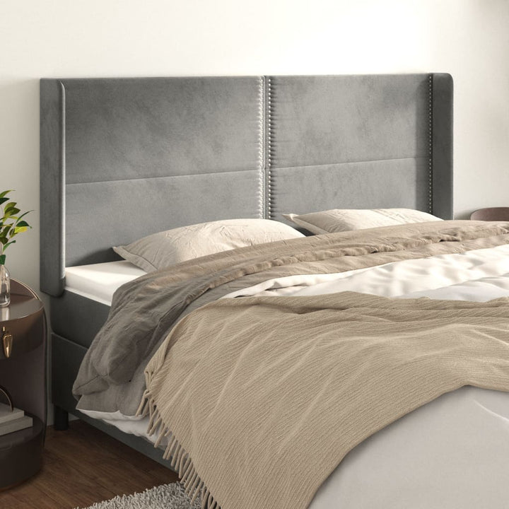 sengegavl med kanter 203x16x118/128 cm fløjl lysegrå