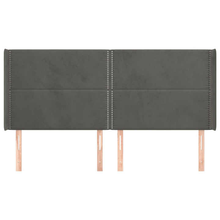 sengegavl med kanter 203x16x118/128 cm fløjl mørkegrå