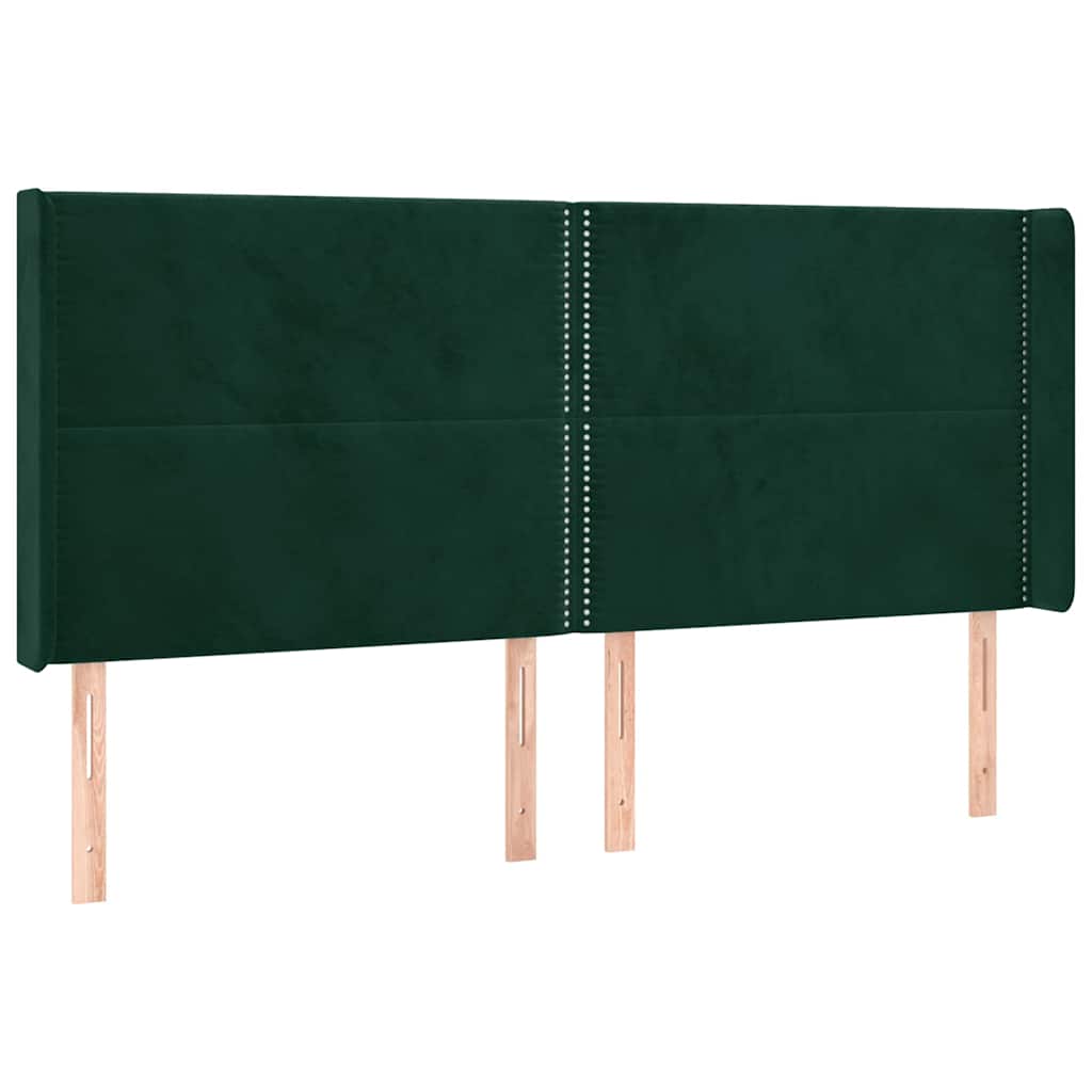 sengegavl med kanter 203x16x118/128 cm fløjl mørkegrøn