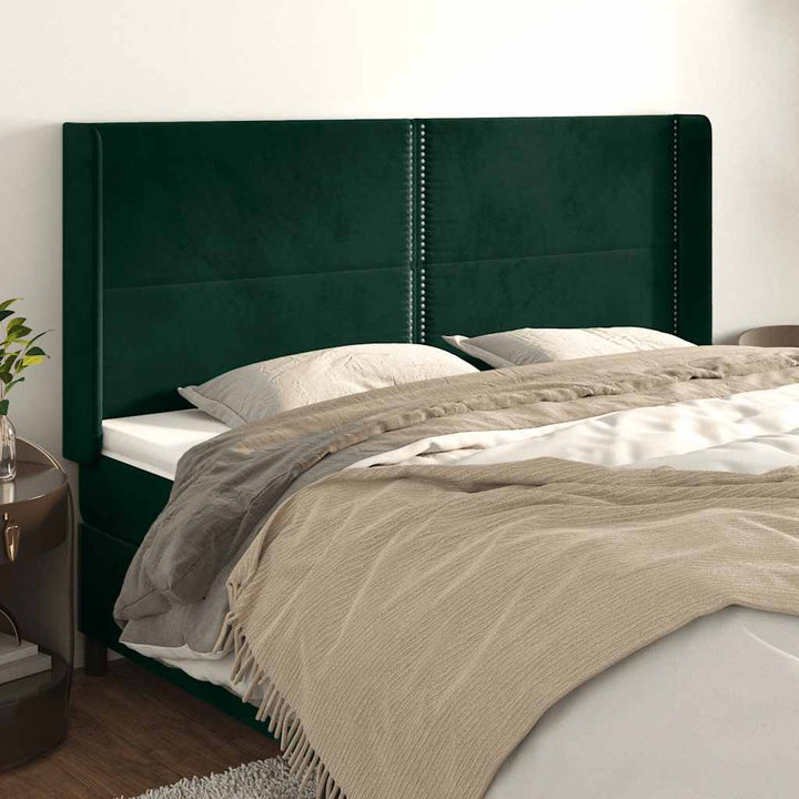 sengegavl med kanter 203x16x118/128 cm fløjl mørkegrøn