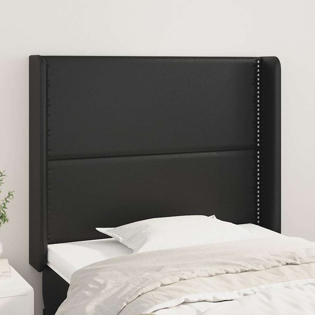 sengegavl med kanter 93x16x118/128 cm kunstlæder sort