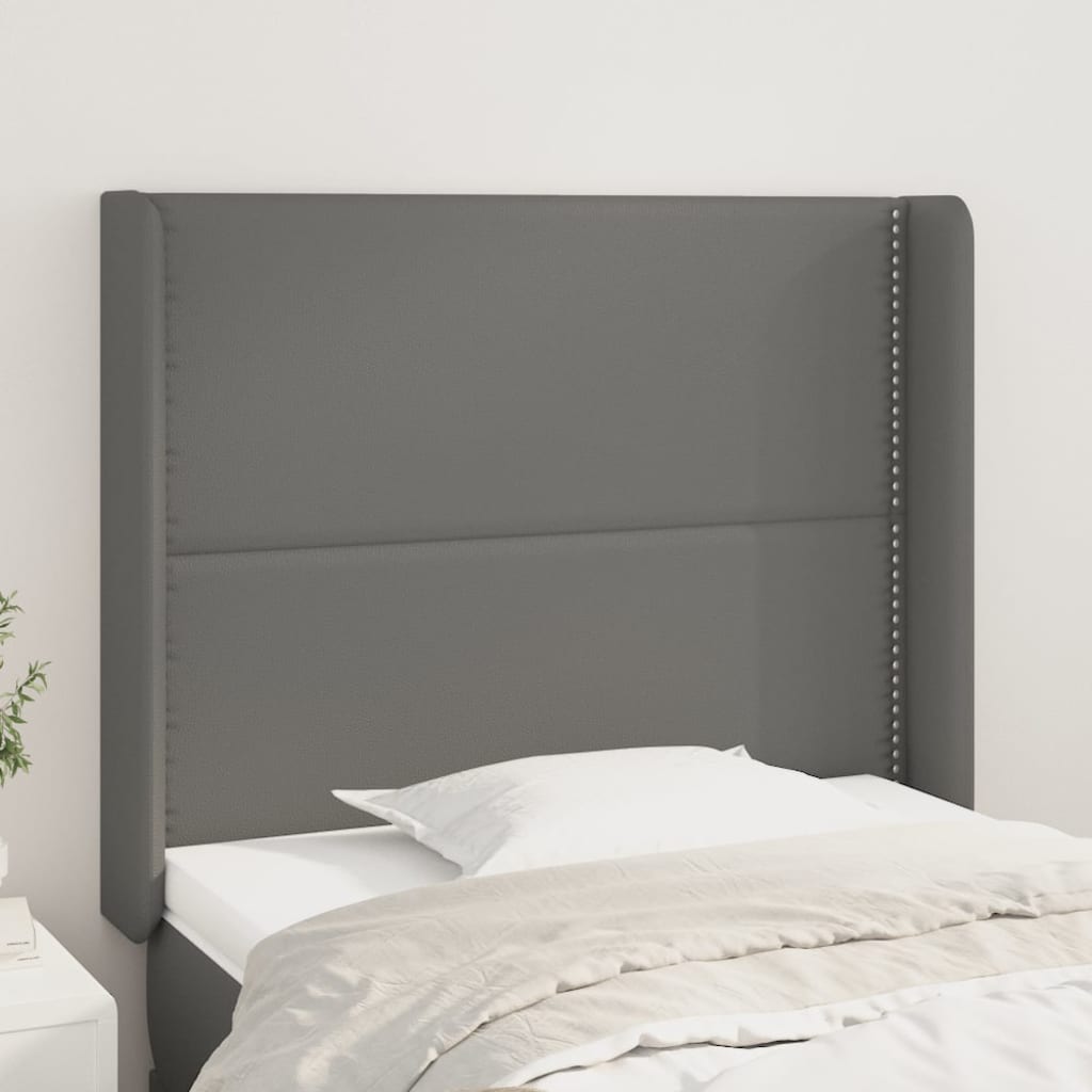sengegavl med kanter 103x16x118/128 cm kunstlæder grå