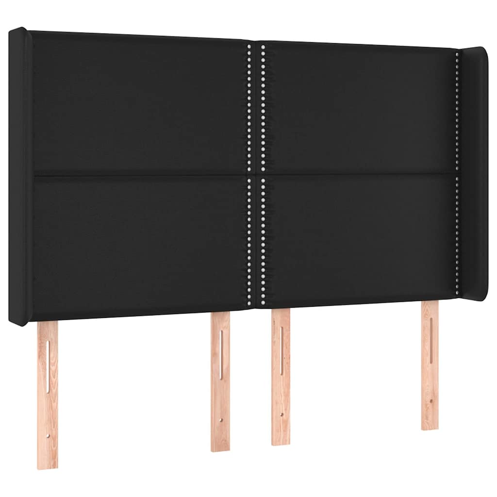 sengegavl med kanter 147x16x118/128 cm kunstlæder sort