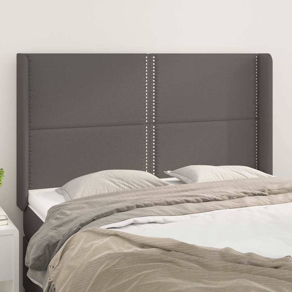 sengegavl med kanter 147x16x118/128 cm kunstlæder grå