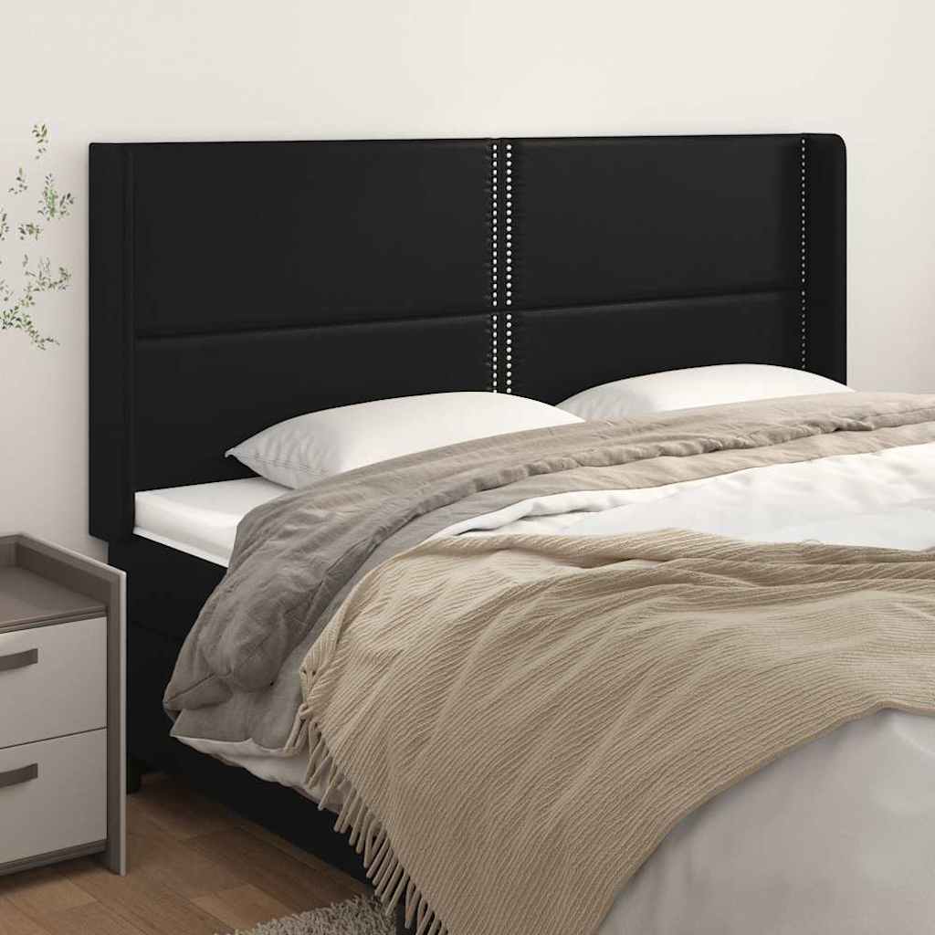 sengegavl med kanter 183x16x118/128 cm kunstlæder sort