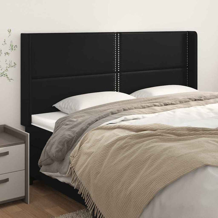 sengegavl med kanter 183x16x118/128 cm kunstlæder sort