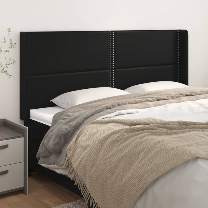 sengegavl med kanter 203x16x118/128 cm kunstlæder sort