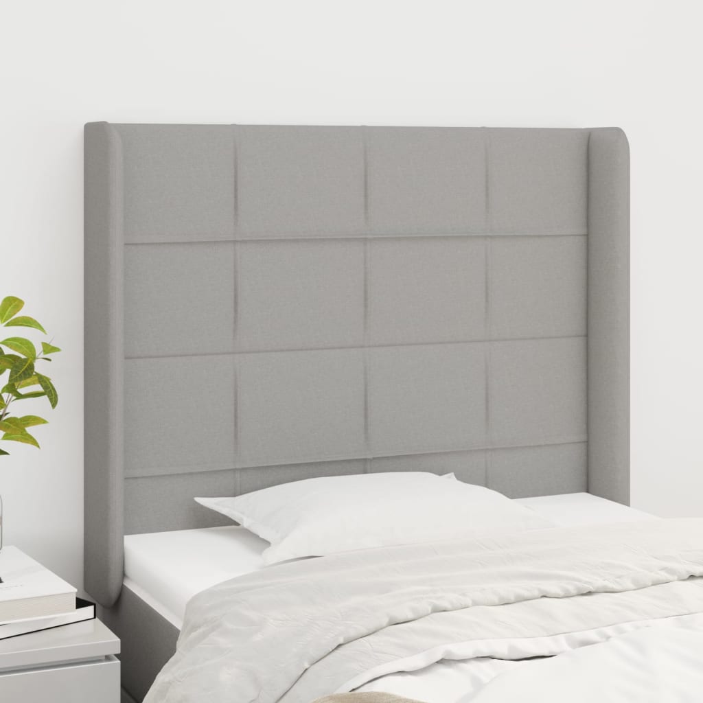sengegavl med kanter 83x16x118/128 cm stof lysegrå