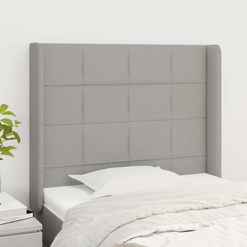 sengegavl med kanter 83x16x118/128 cm stof lysegrå