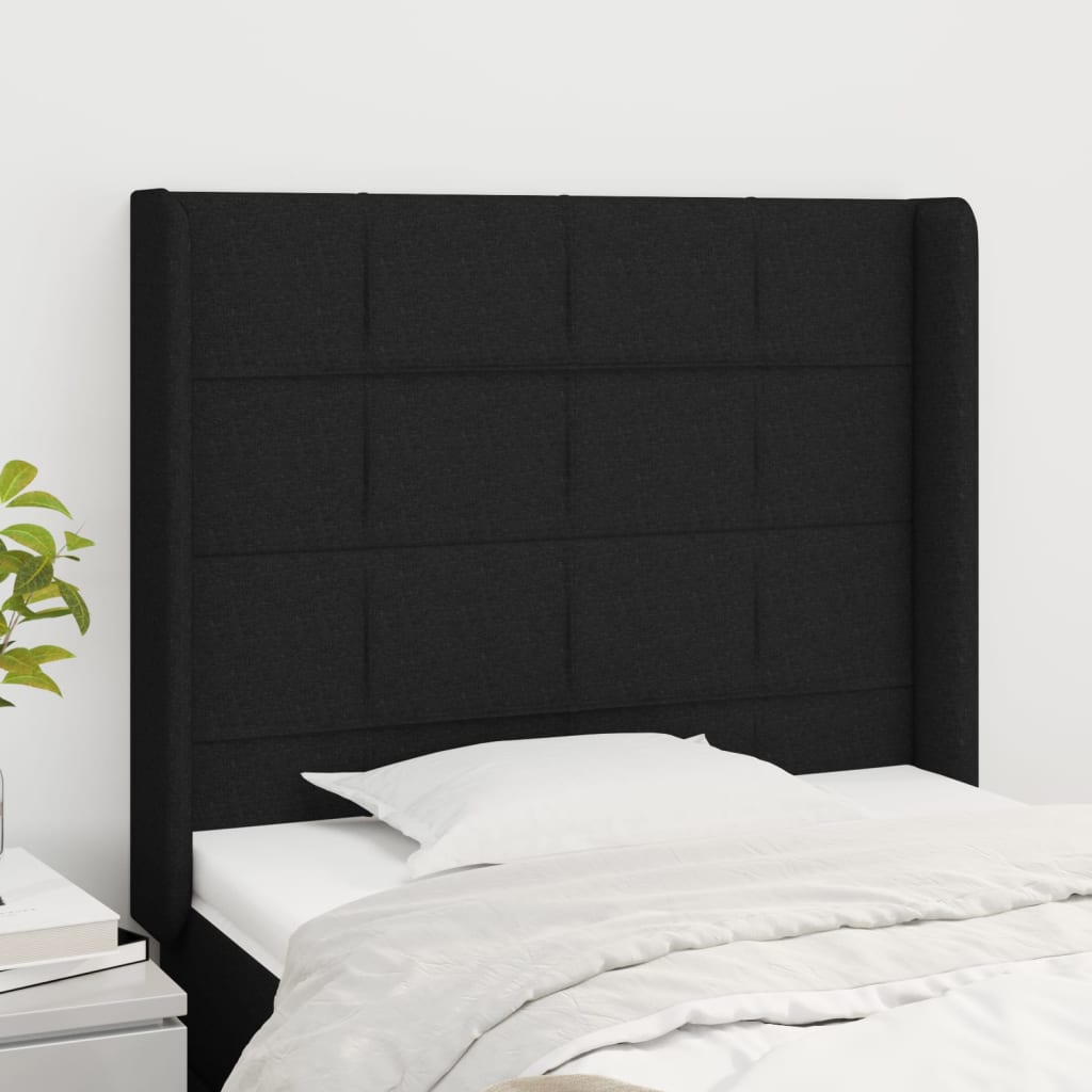 sengegavl med kanter 83x16x118/128 cm stof sort