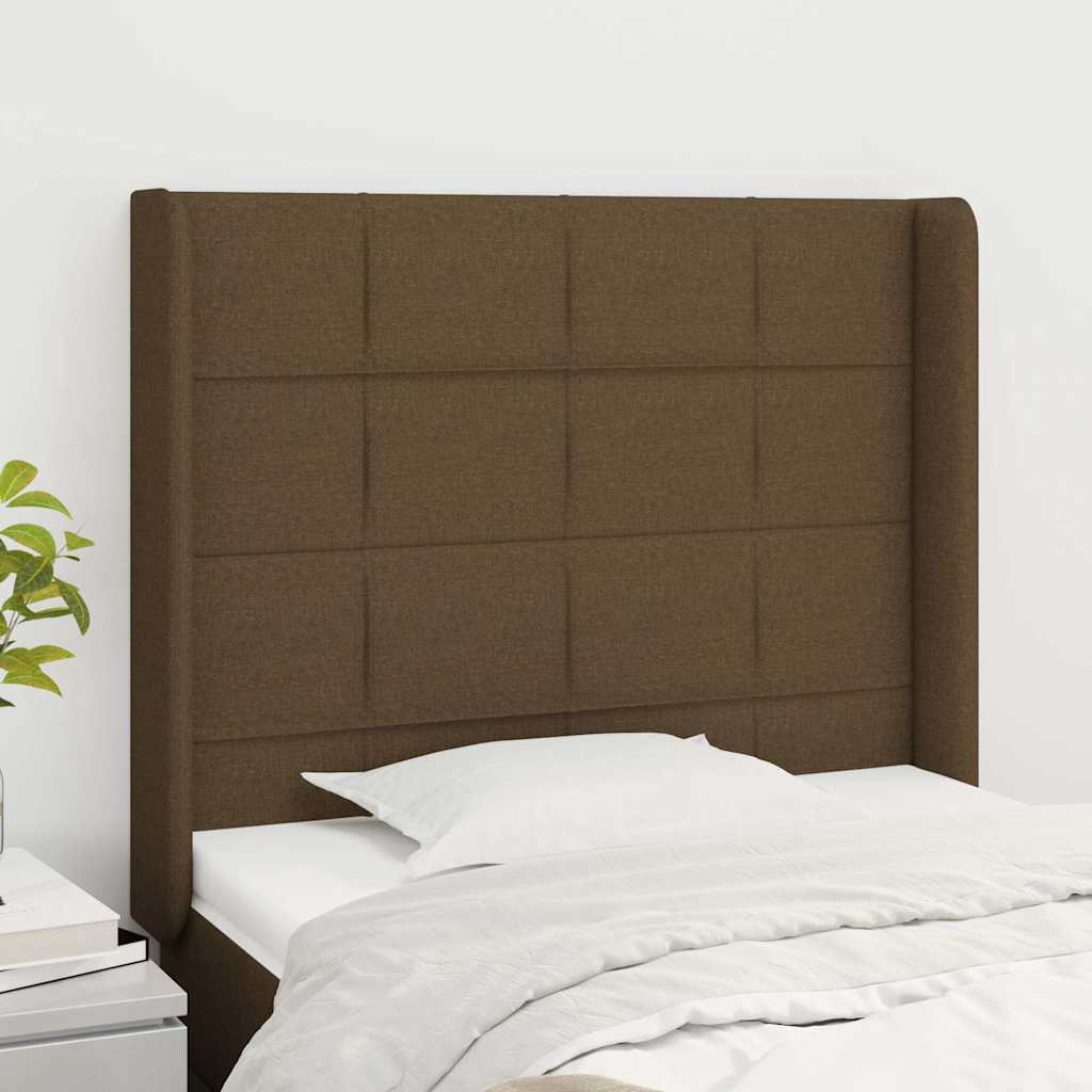 sengegavl med kanter 83x16x118/128 cm stof mørkebrun