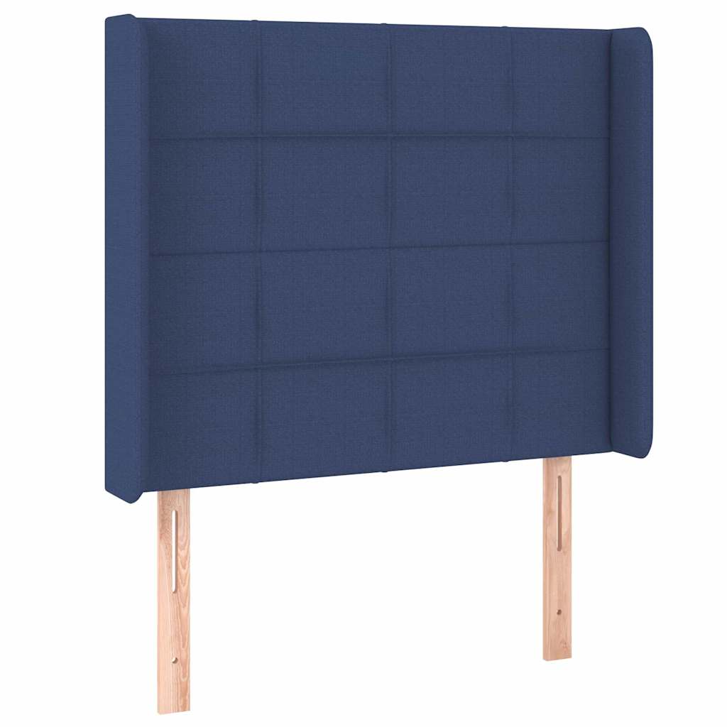 sengegavl med kanter 83x16x118/128 cm stof blå