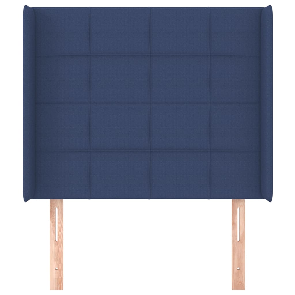 sengegavl med kanter 83x16x118/128 cm stof blå