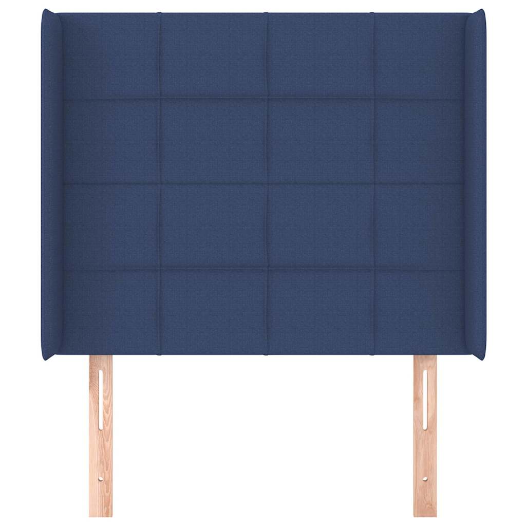 sengegavl med kanter 83x16x118/128 cm stof blå