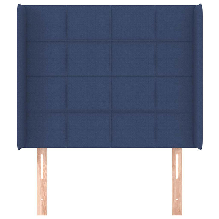 sengegavl med kanter 83x16x118/128 cm stof blå