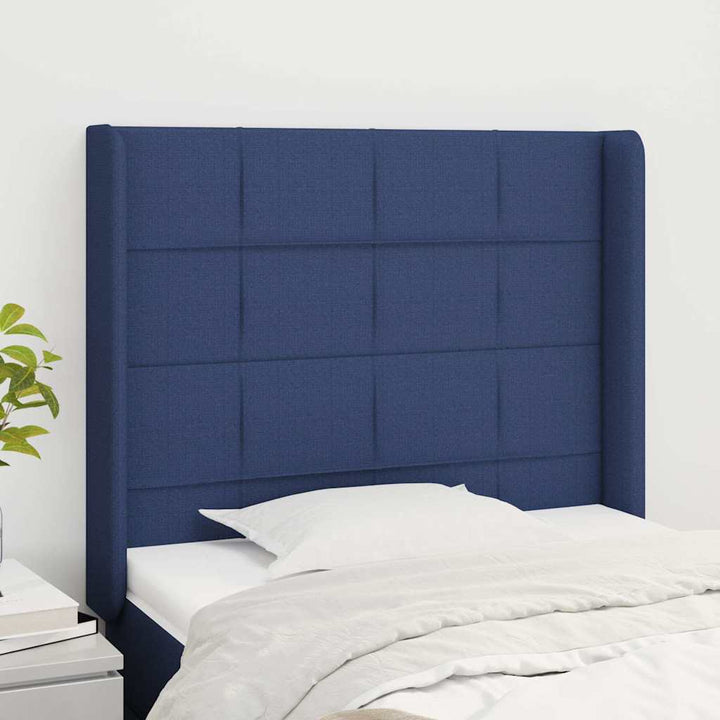 sengegavl med kanter 83x16x118/128 cm stof blå