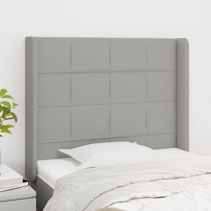 sengegavl med kanter 93x16x118/128 cm stof lysegrå