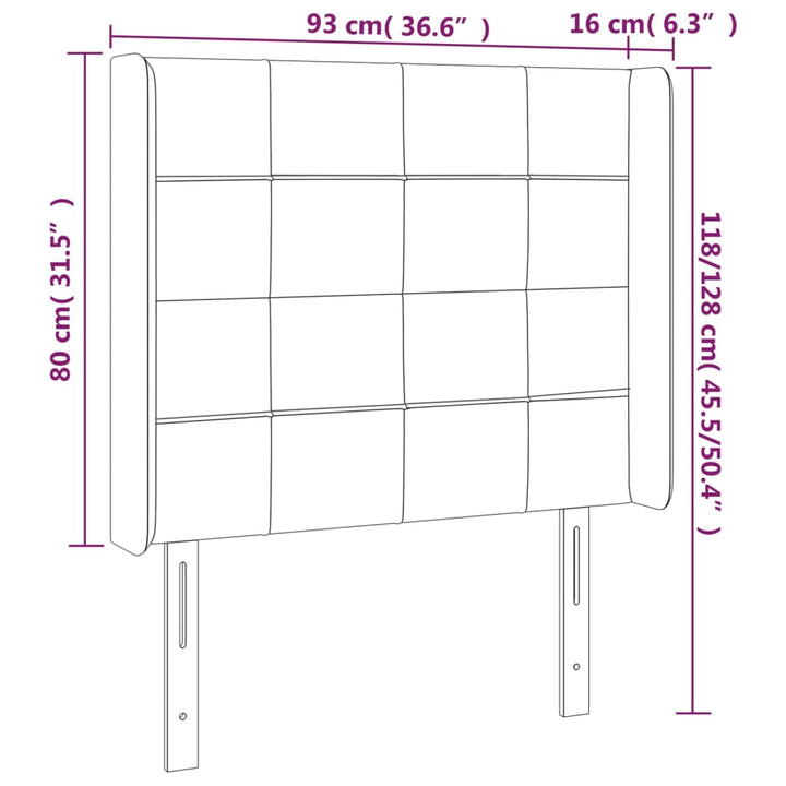 sengegavl med kanter 93x16x118/128 cm stof sort