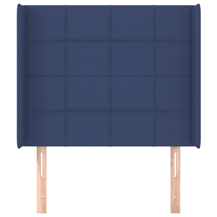 sengegavl med kanter 93x16x118/128 cm stof blå