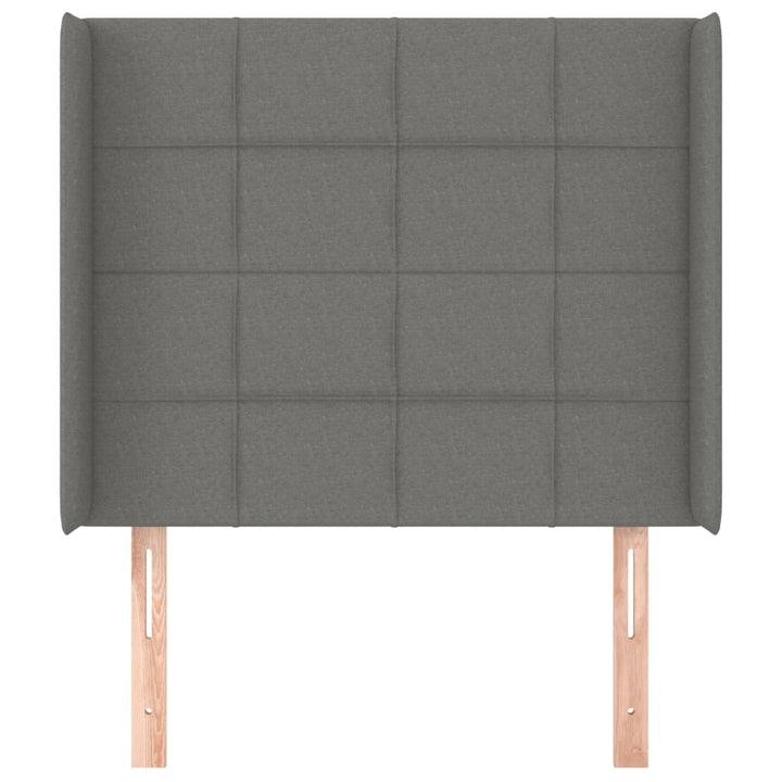 sengegavl med kanter 103x16x118/128 cm stof mørkegrå
