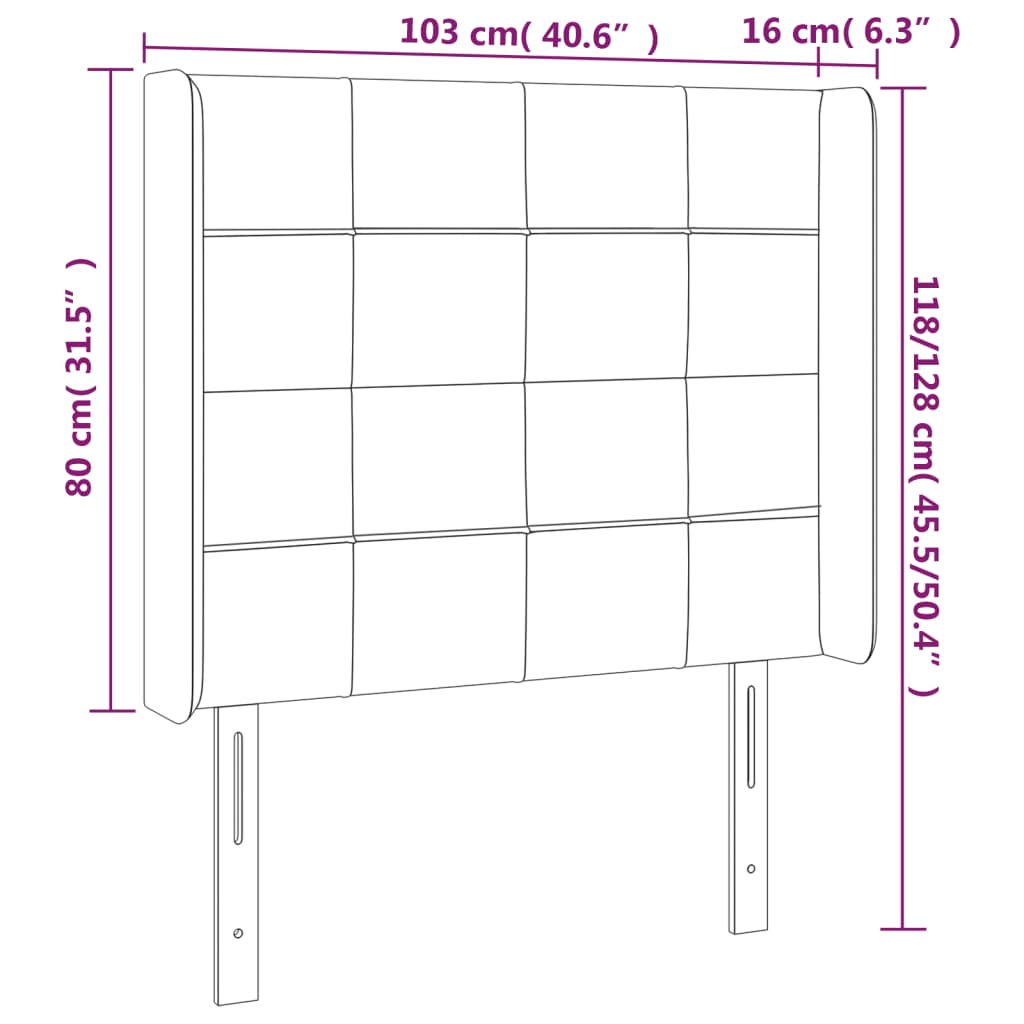 sengegavl med kanter 103x16x118/128 cm stof gråbrun