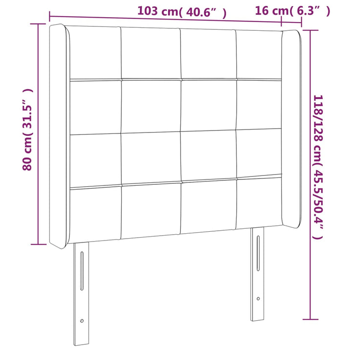 sengegavl med kanter 103x16x118/128 cm stof gråbrun