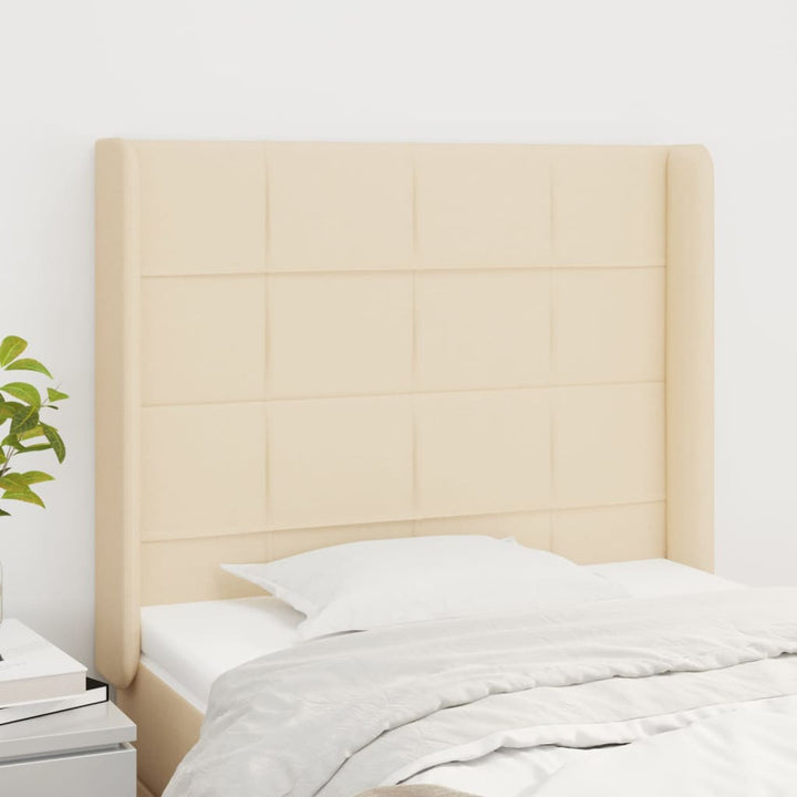 sengegavl med kanter 103x16x118/128 cm stof cremefarvet