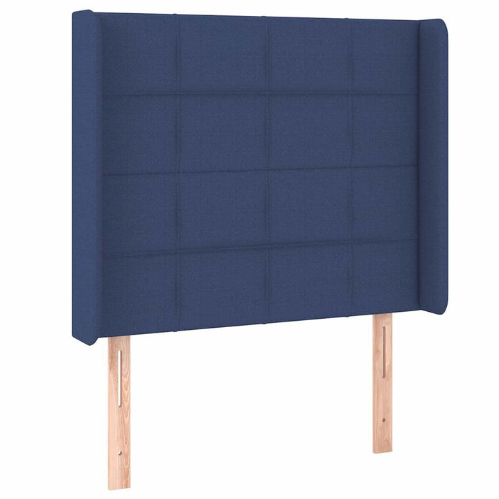 sengegavl med kanter 103x16x118/128 cm stof blå