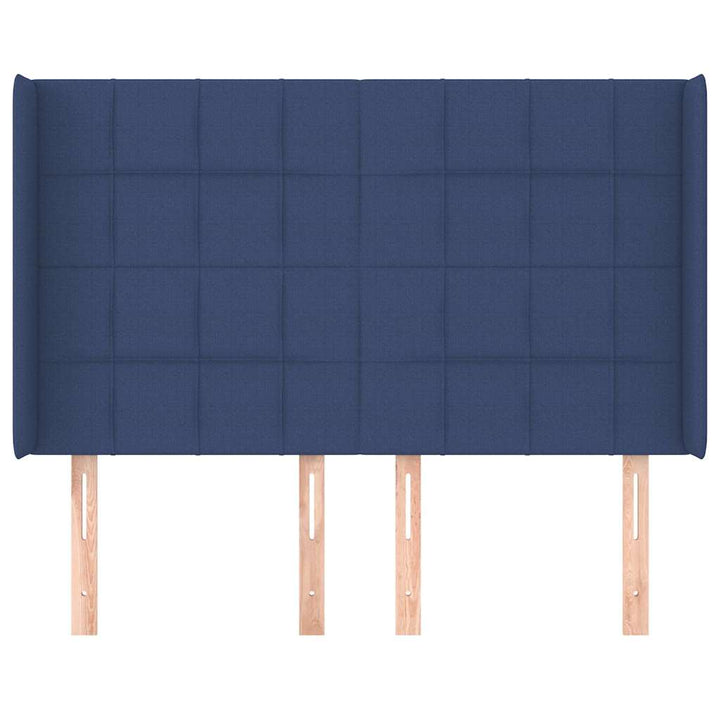 sengegavl med kanter 147x16x118/128 cm stof blå
