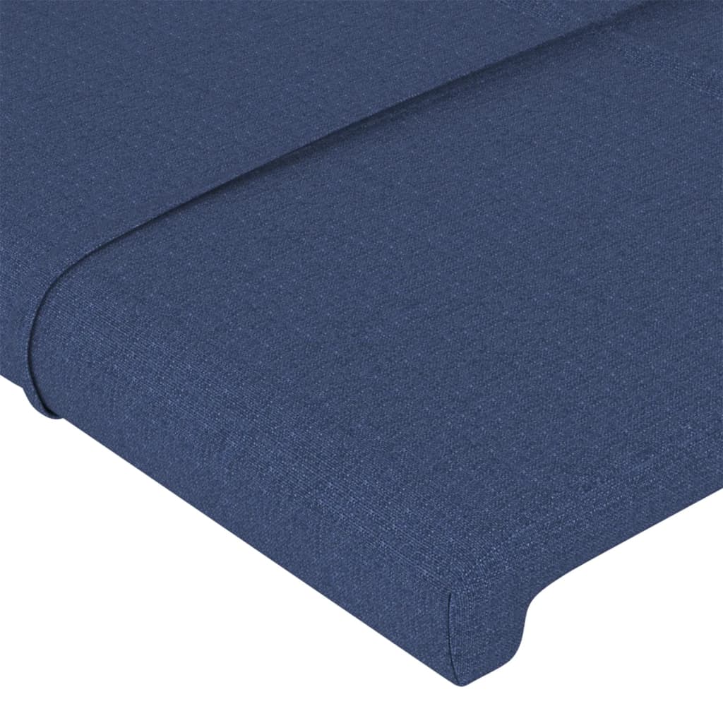 sengegavl med kanter 147x16x118/128 cm stof blå