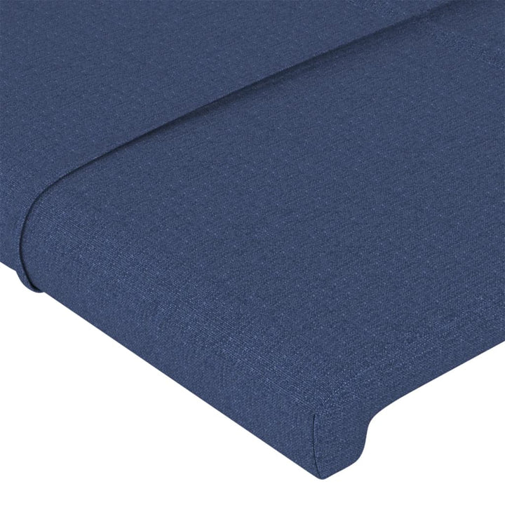 sengegavl med kanter 147x16x118/128 cm stof blå