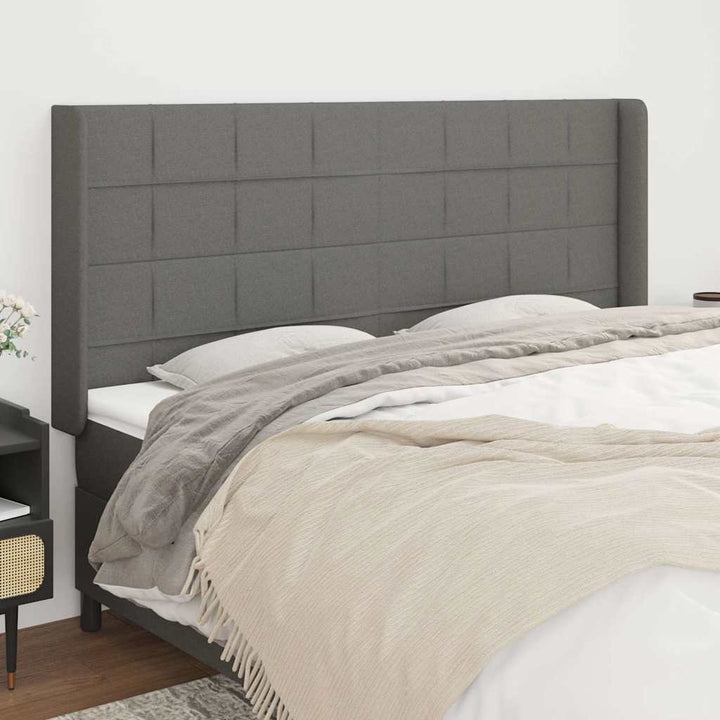 sengegavl med kanter 183x16x118/128 cm stof mørkegrå