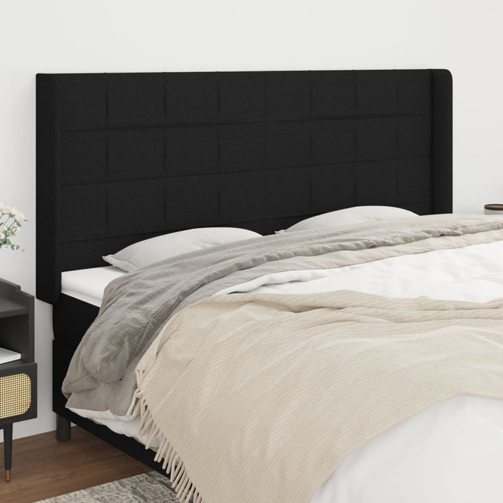 sengegavl med kanter 183x16x118/128 cm stof sort