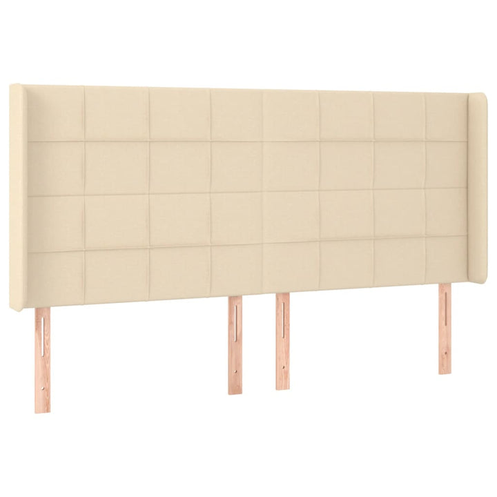 sengegavl med kanter 183x16x118/128 cm stof cremefarvet