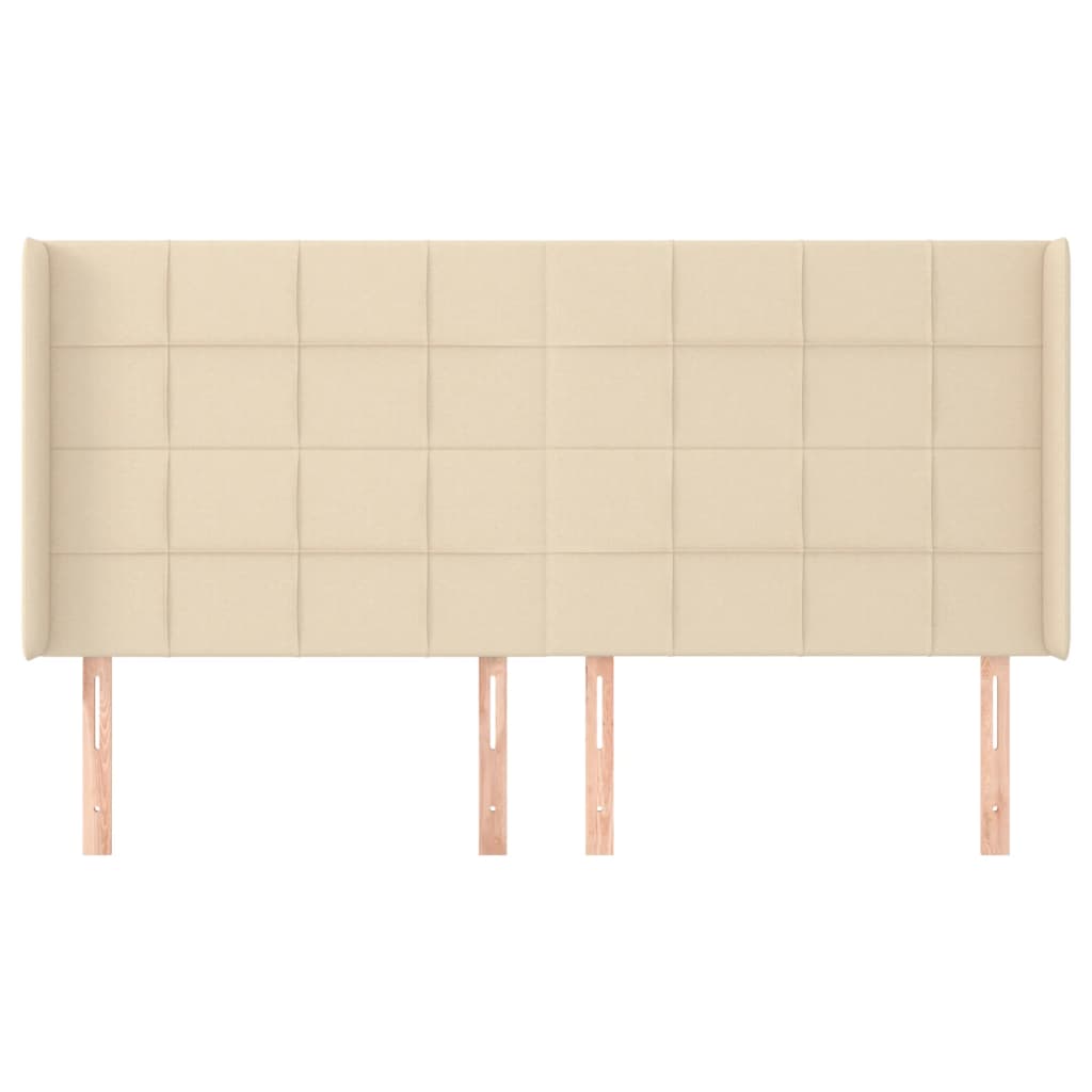 sengegavl med kanter 183x16x118/128 cm stof cremefarvet