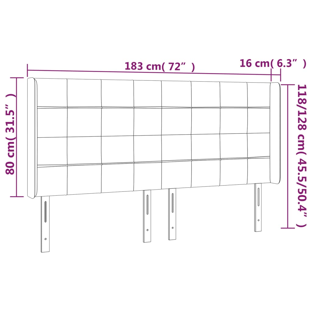 sengegavl med kanter 183x16x118/128 cm stof cremefarvet
