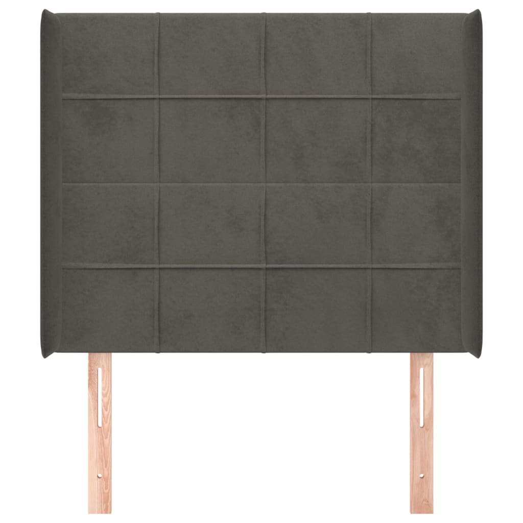 sengegavl med kanter 83x16x118/128 cm fløjl mørkegrå